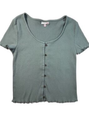 So Ribbed Baby Tee- Button-Front Scoop Neck in Sage Green